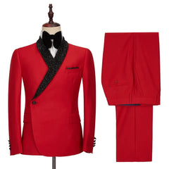 Elegant Crimson Shawl Collar Two-Piece Men's Wedding Suit