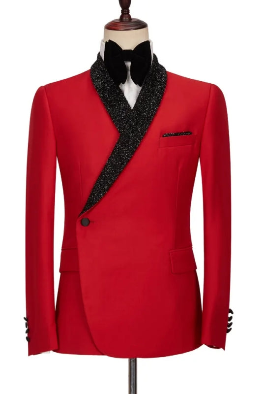 Elegant Crimson Shawl Collar Two-Piece Men's Wedding Suit