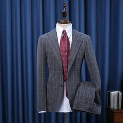 Elegant Dark Gray Plaid Notched Lapel Slim Fit Custom Suit for Business
