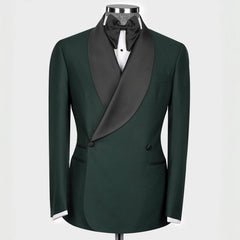 Elegant Dark Green Shawl Lapel Double-Breasted Suit