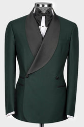 Elegant Dark Green Shawl Lapel Double-Breasted Suit