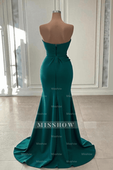Elegant Dark Green Strapless Mermaid Long Prom Dress Evening Gowns