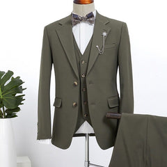 Elegant Dark Green Three Pieces Slim Fit Custom Business Suit