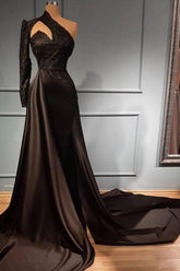 Elegant Evening Dresses Long Black | Prom Evening Dresses with sleeves