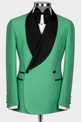Elegant Green Shawl Collar Double-Breasted Wedding Attire