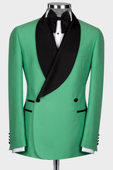 Elegant Green Shawl Collar Double-Breasted Wedding Attire