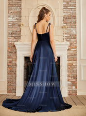Elegant High Split Shiny Floor-Length Dresses with Spaghetti Straps