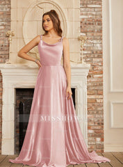 Elegant High Split Shiny Floor-Length Dresses with Spaghetti Straps