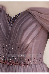 Elegant Infinity Tulle Off the Shoulder Sweetheart Long Formal Dress With Sequins