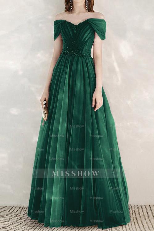Elegant Infinity Tulle Off the Shoulder Sweetheart Long Formal Dress With Sequins
