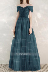 Elegant Infinity Tulle Off the Shoulder Sweetheart Long Formal Dress With Sequins