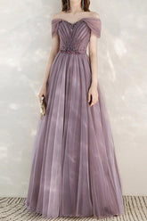 Elegant Infinity Tulle Off the Shoulder Sweetheart Long Formal Dress With Sequins