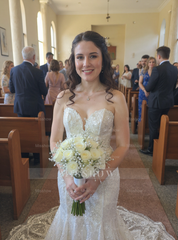 Elegant Ivory Mermaid Sweetheart Strapless Sleeveless Beaded Lace Sweep Train Wedding Dress