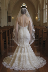 Elegant Ivory Mermaid Sweetheart Strapless Sleeveless Beaded Lace Sweep Train Wedding Dress