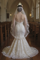 Elegant Ivory Mermaid Sweetheart Strapless Sleeveless Beaded Lace Sweep Train Wedding Dress