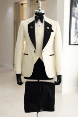 Elegant Ivory Notched Lapel Three-Piece Wedding Attire