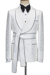 Elegant Ivory Shawl Collar Double Breasted Jacquard Groom's Suit