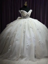 Elegant Ivory Sweetheart Sleeveless Floral Applique Bow Ball Gown Quinceanera Dress