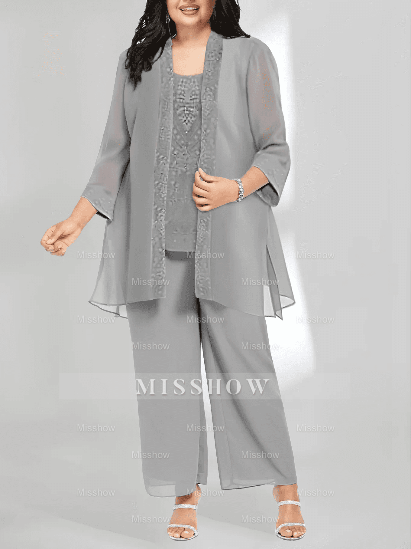 Elegant Jewel Long sleeves Two pieces Chiffon Mother dress