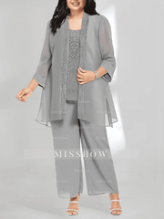 Elegant Jewel Long sleeves Two pieces Chiffon Mother dress