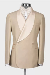 Elegant Khaki Shawl Lapel Double Breasted Wedding Suit