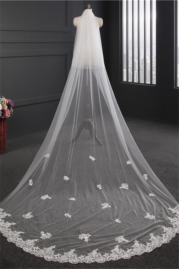 Elegant Lace Applique Edge Wedding Veils with Appliques
