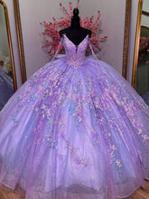 Elegant Lavender V-Neck Sleeveless Lace Applique Beaded Bow Ball Gown Quinceanera Dress