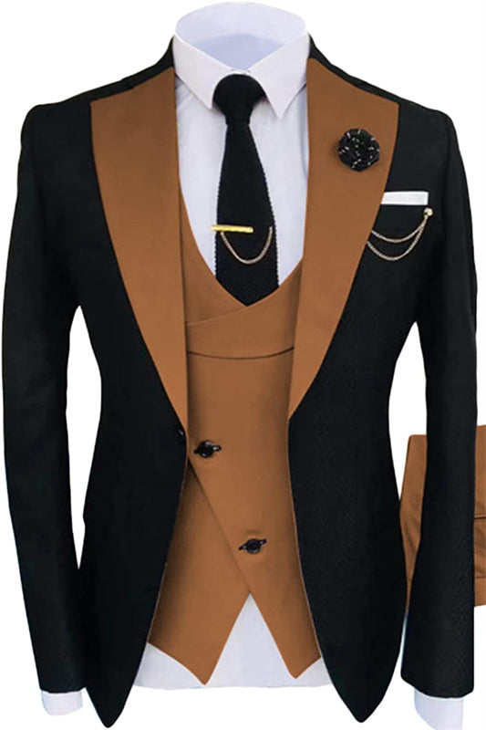 Elegant Light Brown Shawl Lapel Three-Piece Prom Suit For Men