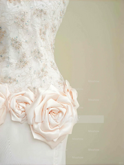 Elegant Light Pink Lace Sequin Beaded Evening Dress Slit Mermaid Prom Dress