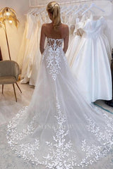 Elegant Long A-line Off-the-shoulder V-neck Appliques Wedding Dress