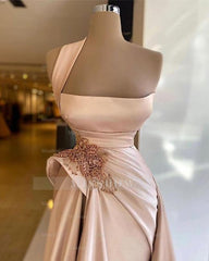 Elegant Long Champagne High Split Prom Evening Dresses