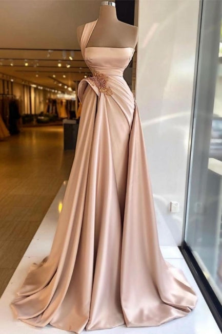 Elegant Long Champagne High Split Prom Evening Dresses