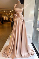 Elegant Long Champagne High Split Prom Evening Dresses