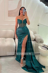 Elegant Long Mermaid Sleeveless Glitter Prom Dress With Slit