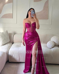 Elegant Long Mermaid Sleeveless Glitter Prom Dress With Slit