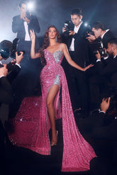 Elegant Long Mermaid Spaghetti Straps Sequined Sleeveless Prom Dress With Slit