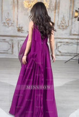 Elegant Long Purple A-line Strapless Laced-up Prom Evening Dresses