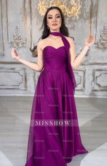 Elegant Long Purple A-line Strapless Laced-up Prom Evening Dresses