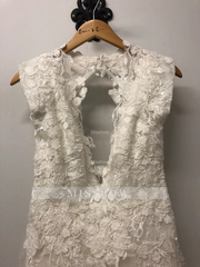 Elegant Long White A-line V-neck Sleeveless Lace Wedding Dress