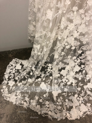 Elegant Long White A-line V-neck Sleeveless Lace Wedding Dress