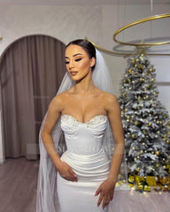 Elegant Long White Column Sleeveless Beading Floor-Length Wedding Dress