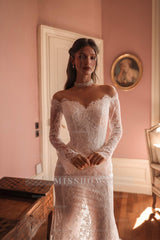 Elegant Long White Off-the-shoulder Mermaid Wedding Dress with Lace