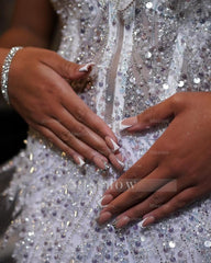 Elegant Long White One-Shoulder Sleeveless Mermaid Prom Dress with Sequins and Beadings