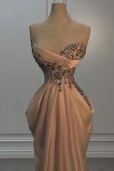 Elegant Mermaid Sweetheart Sleeveless Beading Ruffle Organza Prom Evening Dresses With Rhinestone