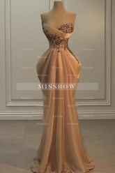 Elegant Mermaid Sweetheart Sleeveless Beading Ruffle Organza Prom Evening Dresses With Rhinestone