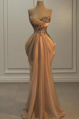 Elegant Mermaid Sweetheart Sleeveless Beading Ruffle Organza Prom Evening Dresses With Rhinestone