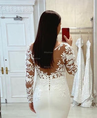 Elegant Mermaid V-neck Long Sleeves Lace Wedding Dress With Train