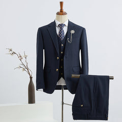 Elegant Navy Blue Notched Lapel Two Buttons Slim Fit Custom Suit