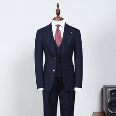 Elegant Navy Blue Three Pieces Peak Lapel Custom Business Suit