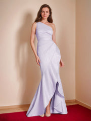 Elegant One-Shoulder Asymmetrical Trumpet/Mermaid Dress for Mother of the Bride & Groom with Ruffles